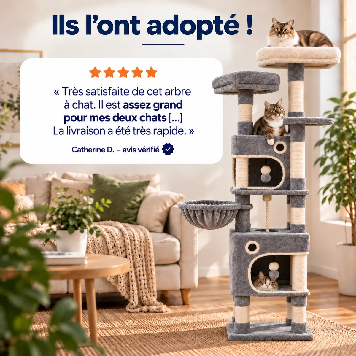 Arbre à Chat 161cm – 7 Niveaux & Grande Stabilité