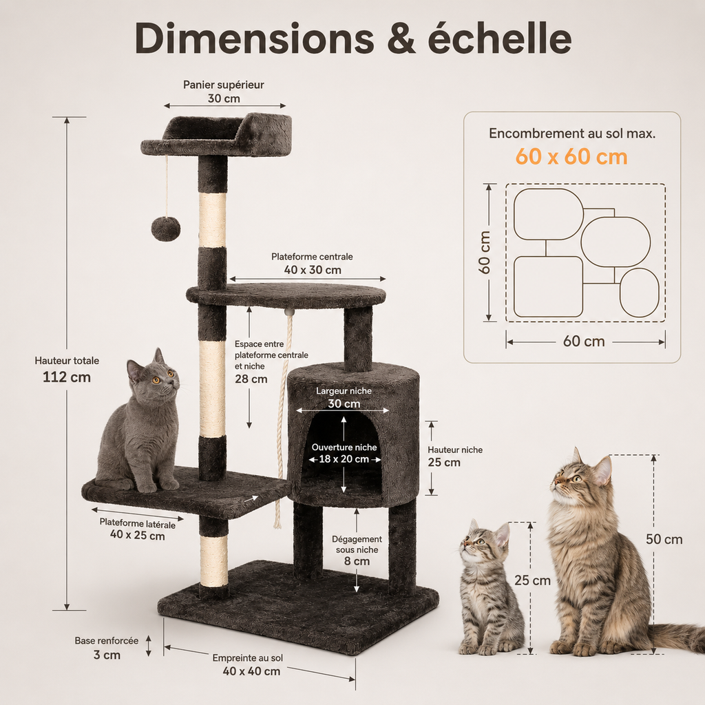 Arbre à Chat Multi-Niveaux et ses dimensions