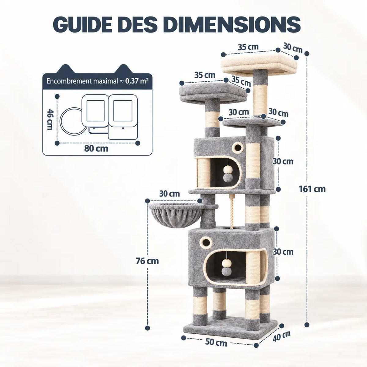 Arbre à Chat 161cm – 7 Niveaux & Grande Stabilité