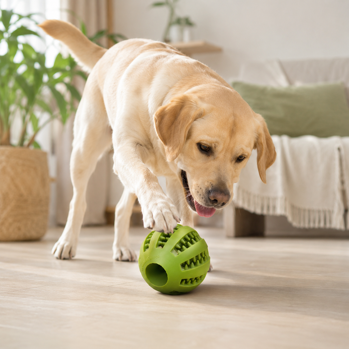 Balle Distributrice pour Chien en situation, à la maison