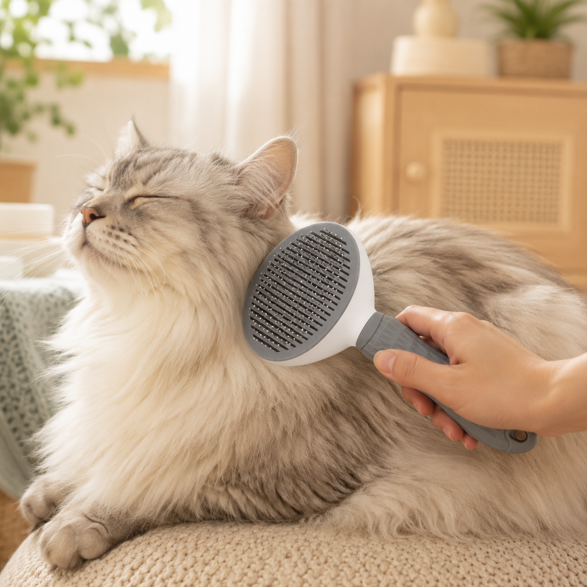 Brosse Auto-Nettoyante pour Chat & Chien en situation, à la maison