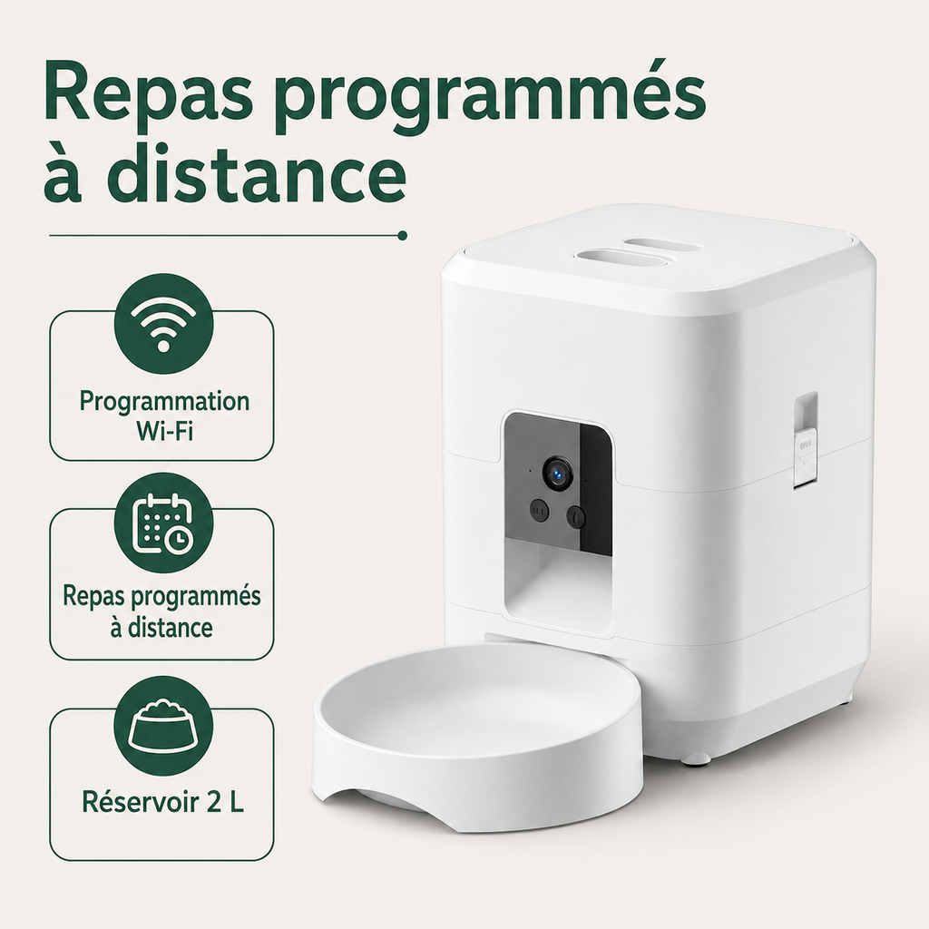 Distributeur Automatique de Croquettes avec Caméra — caractéristiques principales