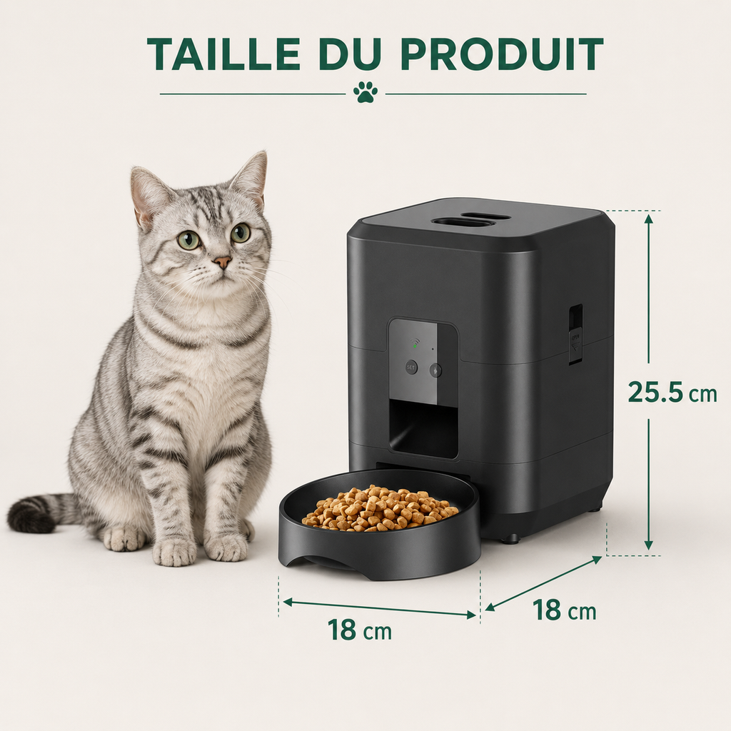 Distributeur Automatique de Croquettes Connecté et ses dimensions