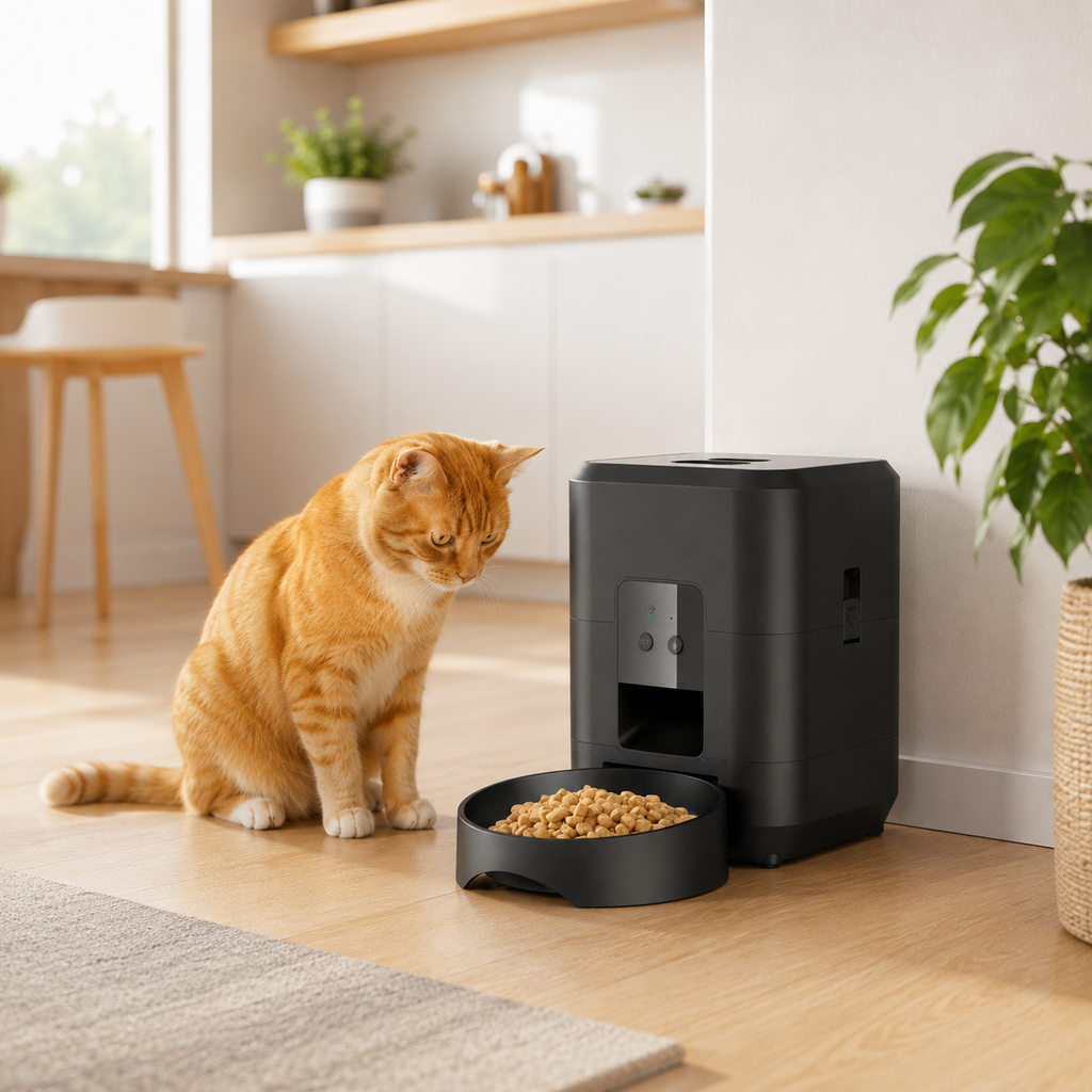 Distributeur Automatique de Croquettes Connecté en situation, à la maison