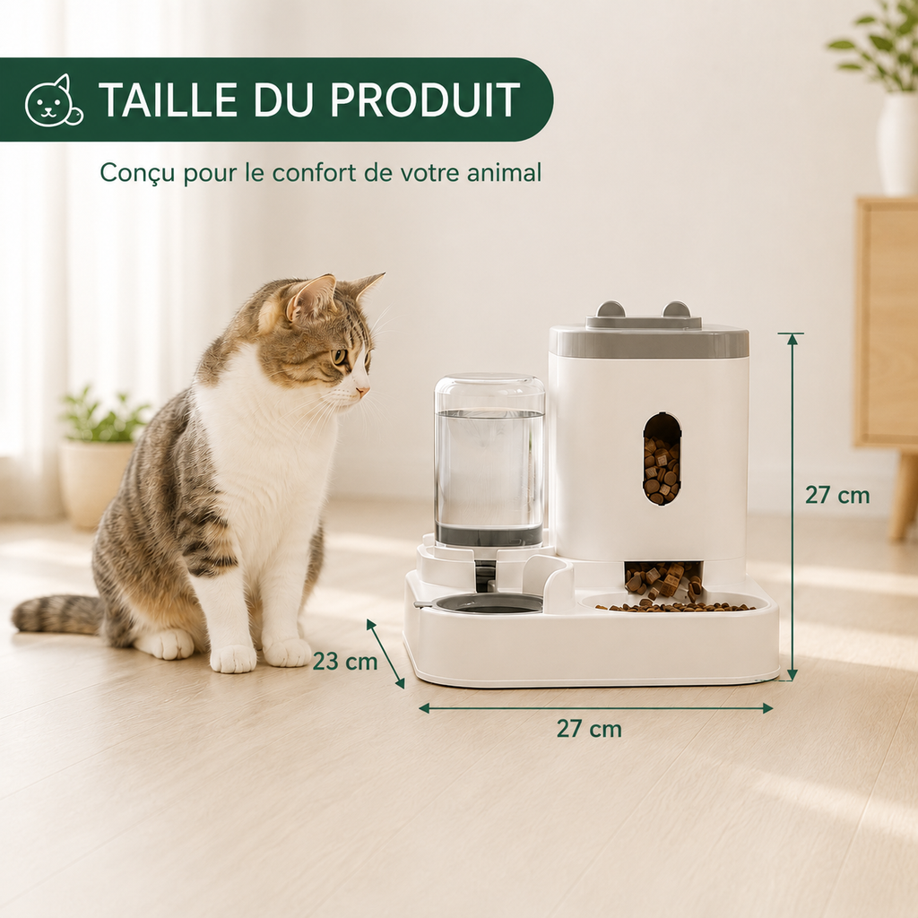 Distributeur de Croquettes avec Fontaine à Eau et ses dimensions