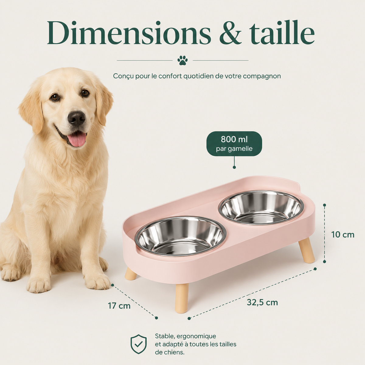 Double Gamelle sur Support et ses dimensions