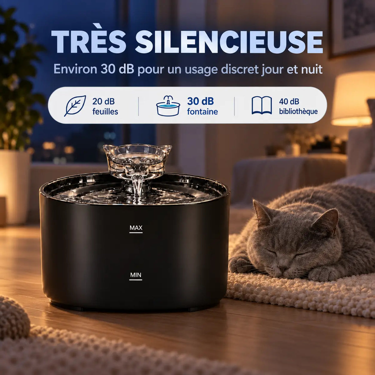 Fontaine à Eau pour Chat 2,2L – Silencieuse
