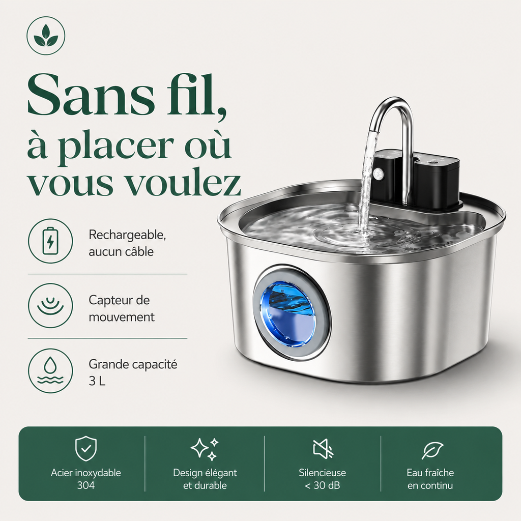 Fontaine à Eau sans Fil — caractéristiques principales