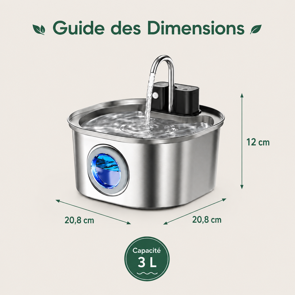Fontaine à Eau sans Fil et ses dimensions