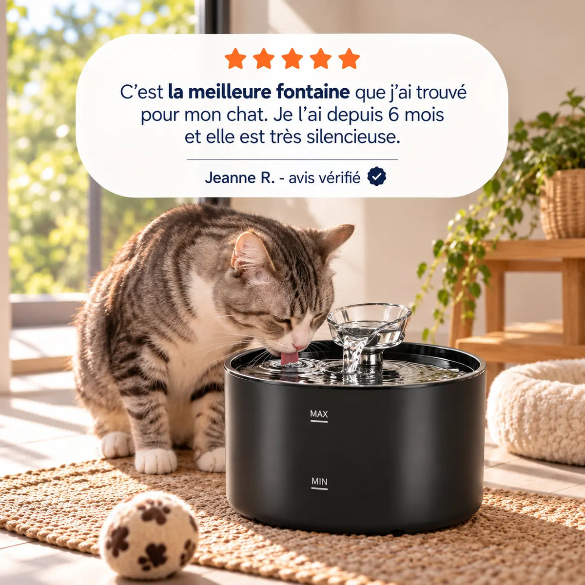 Fontaine à Eau pour Chat 2,2L – Silencieuse