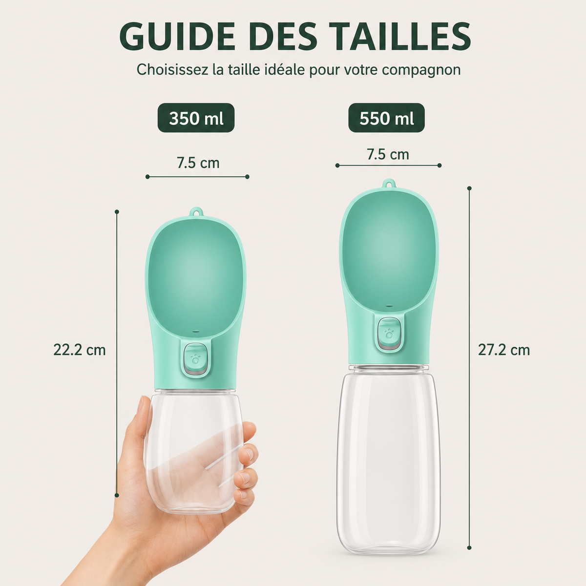 Gourde Portable pour Chien & Chat et ses dimensions