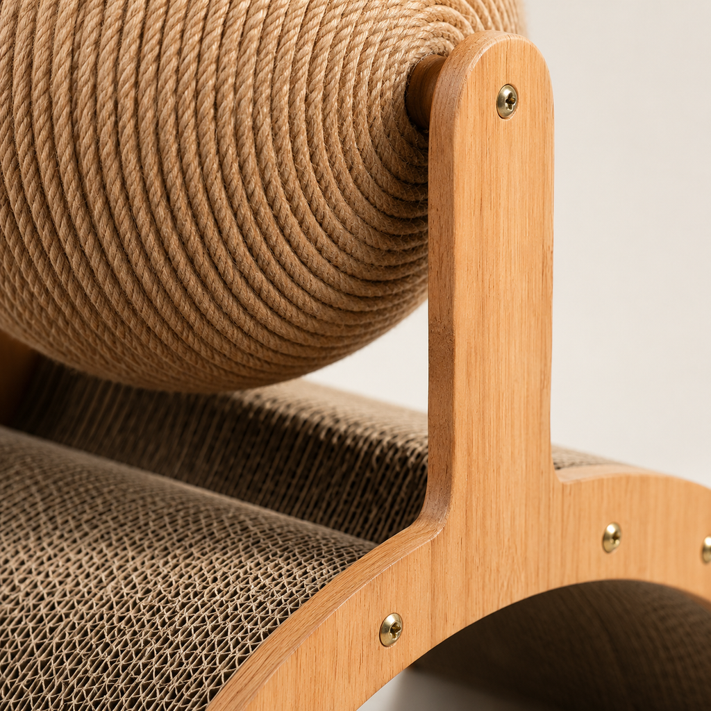 Griffoir Boule 2-en-1 en Bois & Sisal — détail de la matière et des finitions