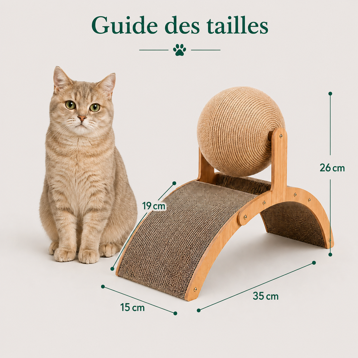 Griffoir Boule 2-en-1 en Bois & Sisal et ses dimensions