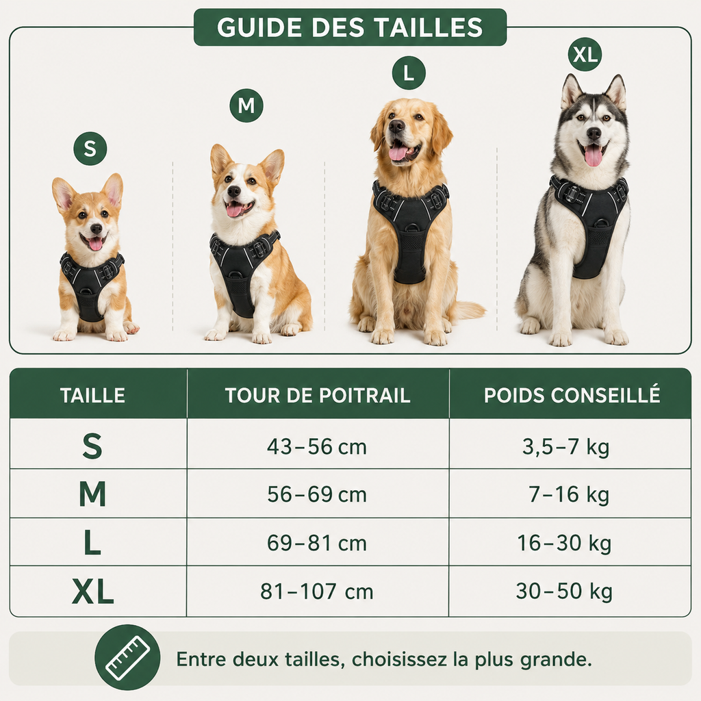 Harnais Anti-Traction pour Chien et ses dimensions