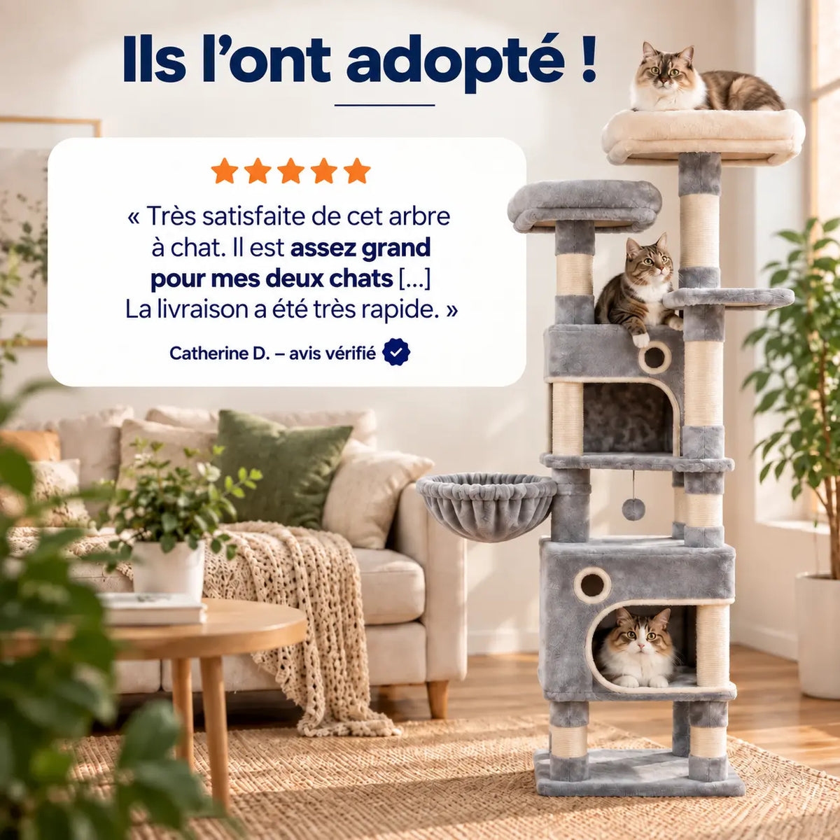 Arbre à Chat 161cm – 7 Niveaux & Grande Stabilité
