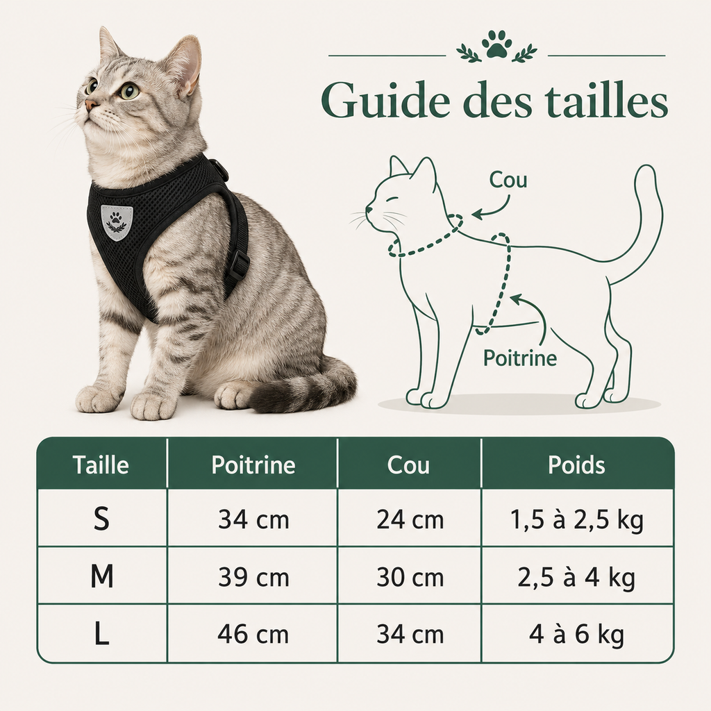 Harnais & Laisse pour Chat & Petit Chien et ses dimensions