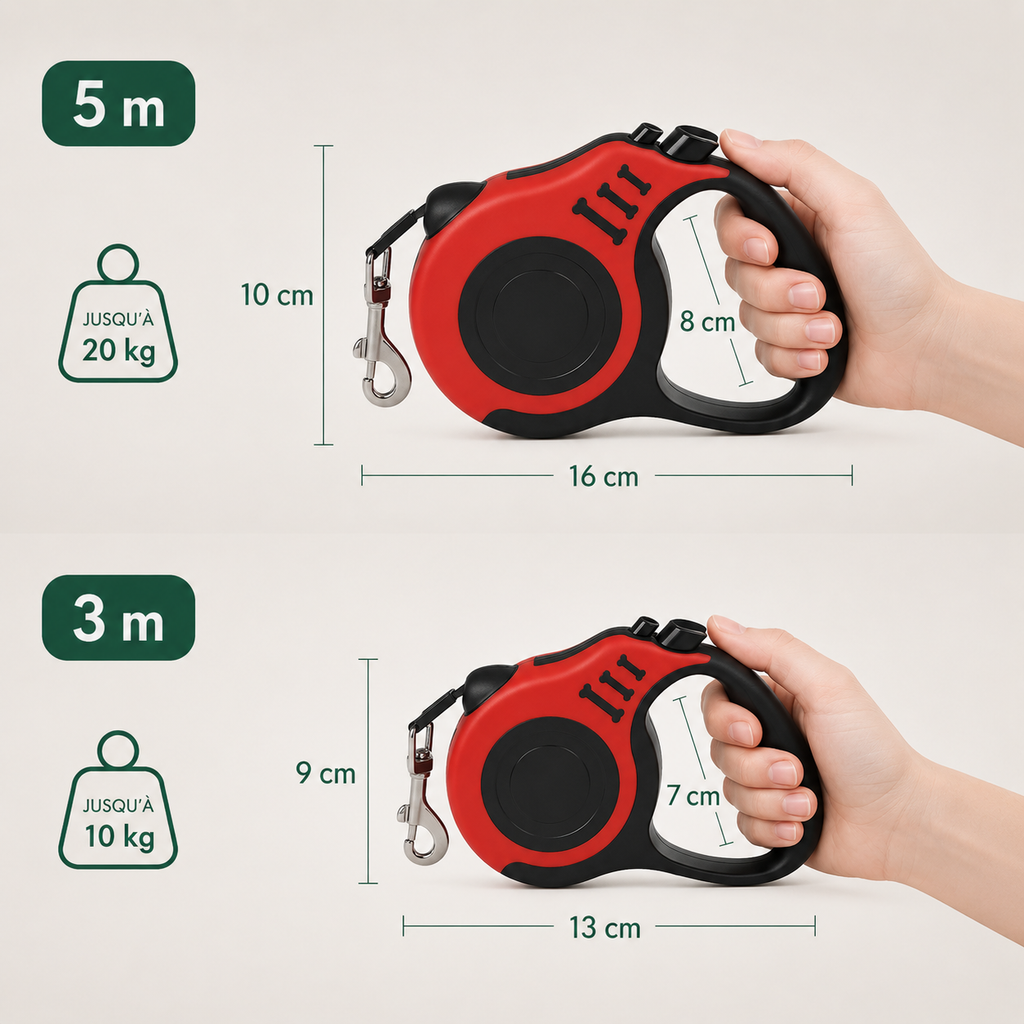 Laisse Rétractable pour Chien et ses dimensions