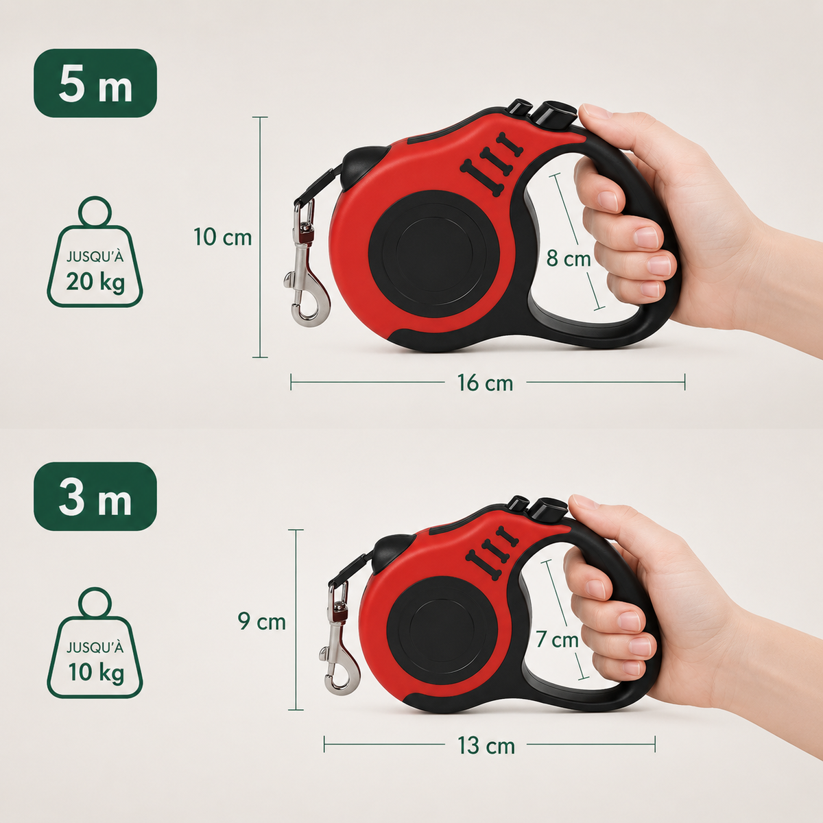 Laisse Rétractable pour Chien et ses dimensions