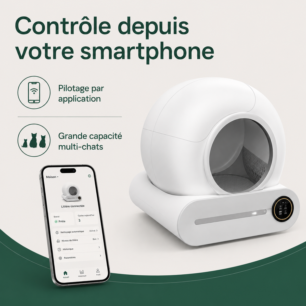 Litière Automatique Connectée pour Chat — caractéristiques principales