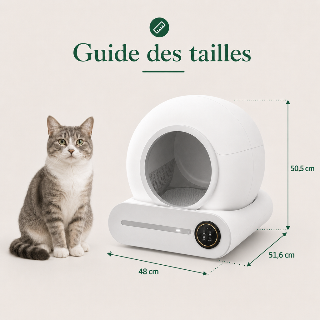 Litière Automatique Connectée pour Chat et ses dimensions