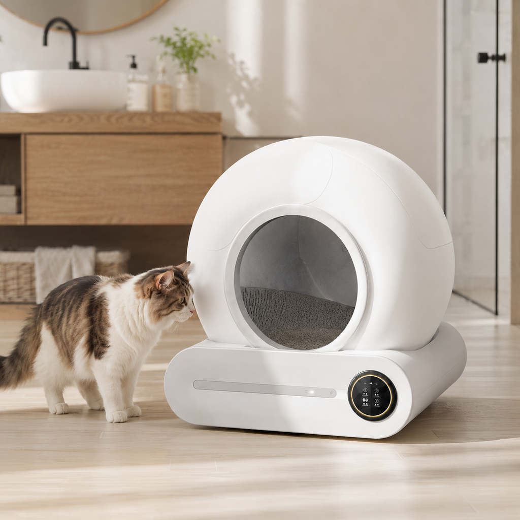 Litière Automatique Connectée pour Chat en situation, à la maison