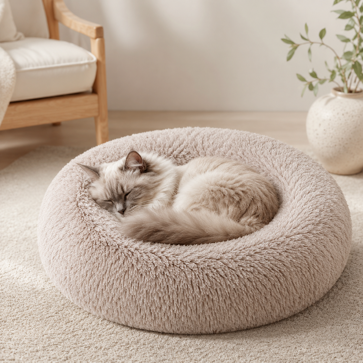 Panier Rond Moelleux pour Chien & Chat en situation, à la maison