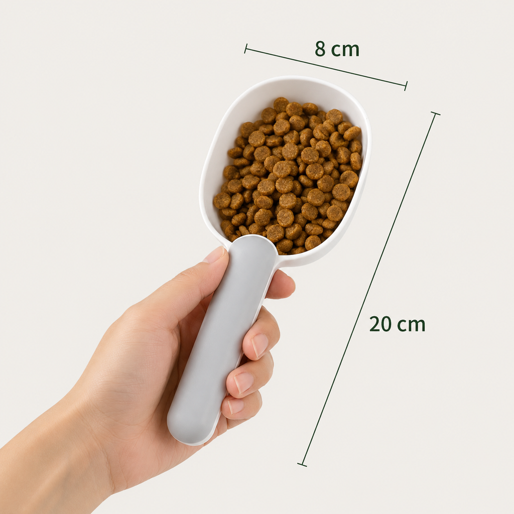 Pelle à Croquettes avec Clip et ses dimensions