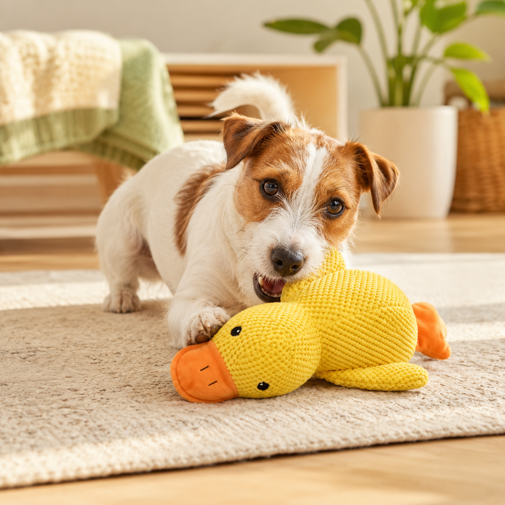 Peluche Canard pour Chien en situation, à la maison