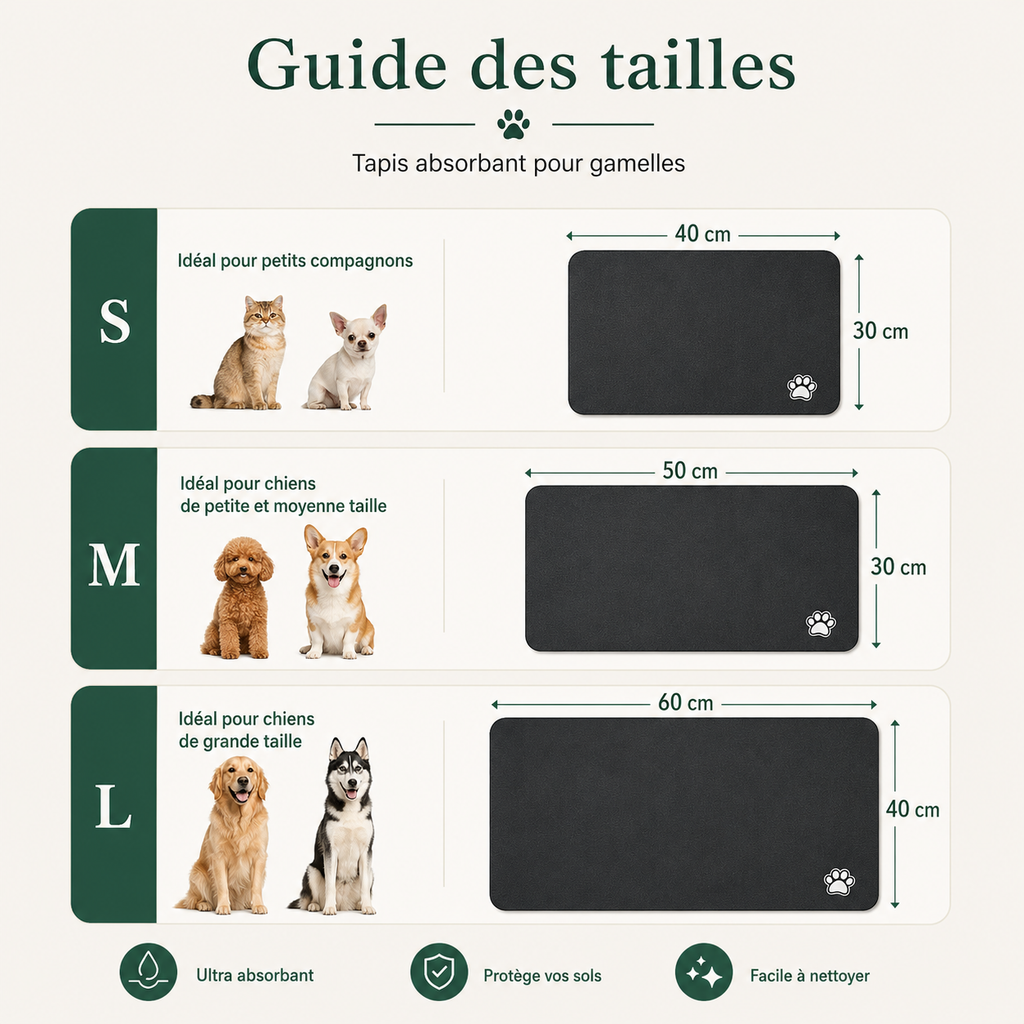 Tapis de Gamelle Absorbant et ses dimensions