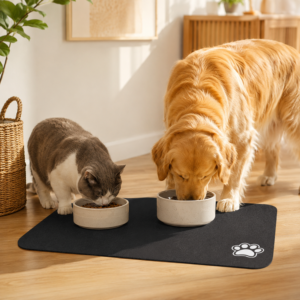 Tapis de Gamelle Absorbant en situation, à la maison